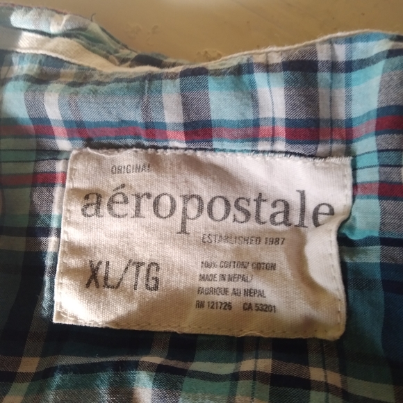 Aeropostale Blue Plaid Split Neck Cotton Top Size XL - Picture 5 of 5